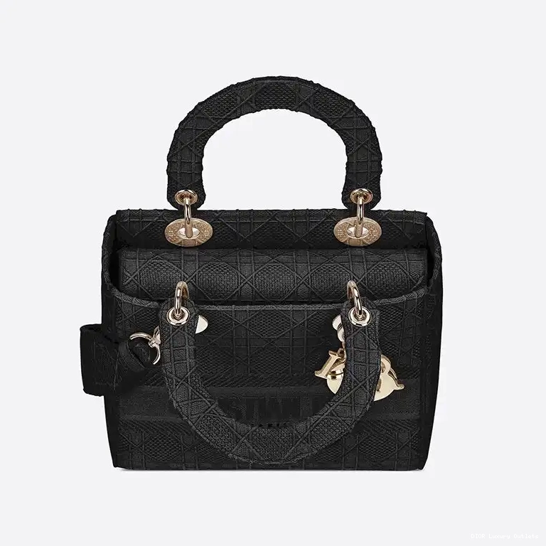 Cheap Canvas Motif D-lite Black Lady Bag Cannage Medium 0529 Luxury